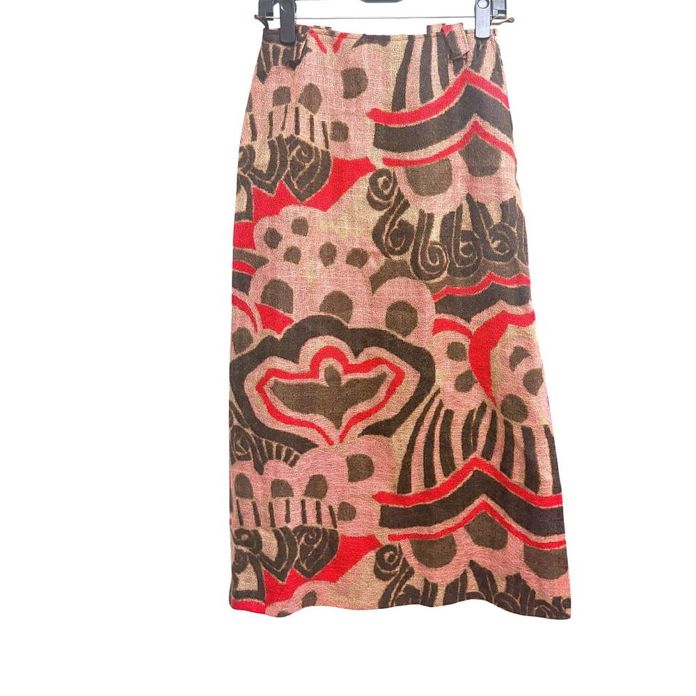Reine Wolle Abstract Graphic Wool Pink Brown Red Straight Midi Skirt Vintage 38